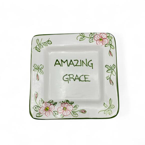 Abbiamo Tutto Italy Wall Trinket Plate Amazing Grace Floral Cottage Core Pottery - Picture 1 of 4